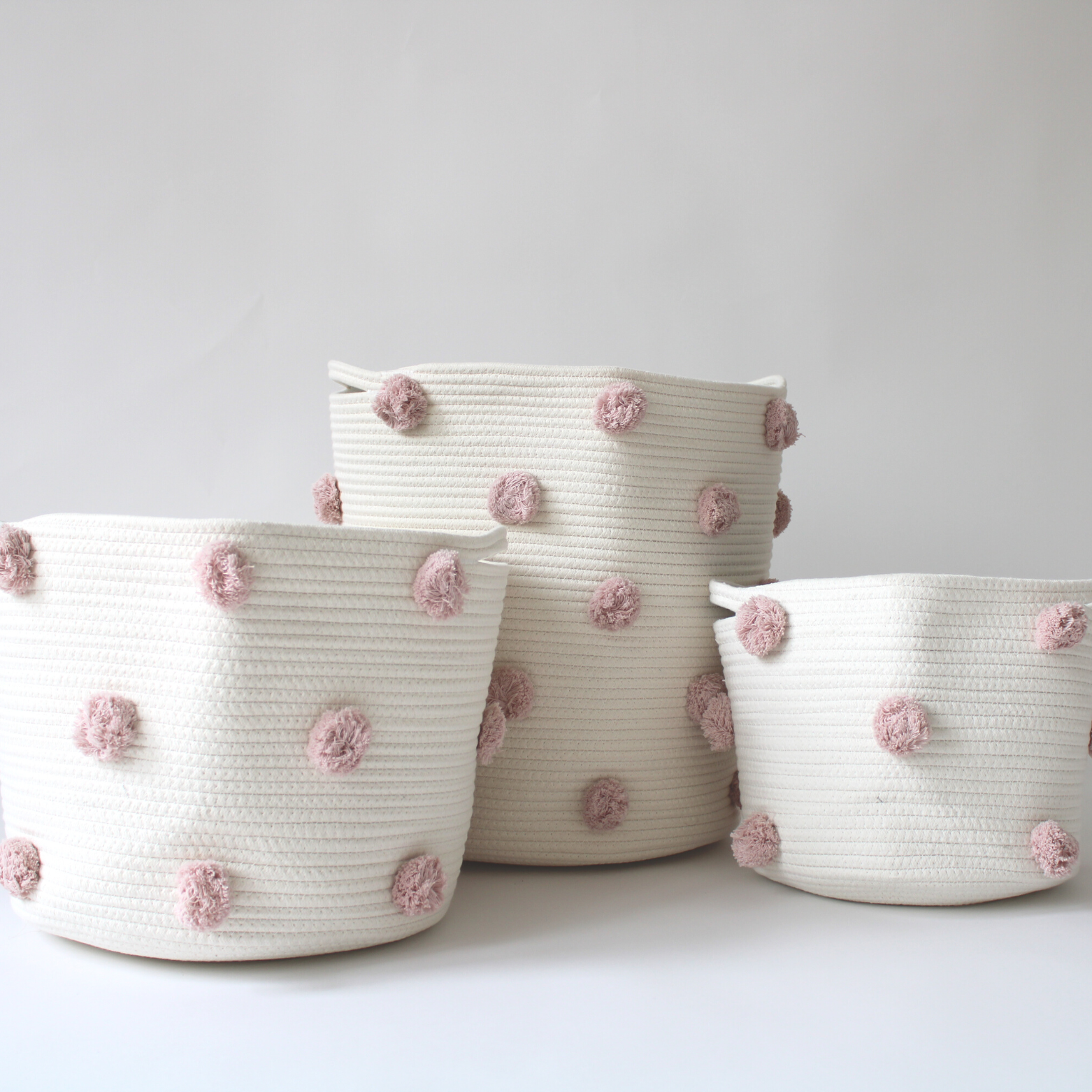 Rose Pink Pom Basket - Large-Basket-DECOROLALA