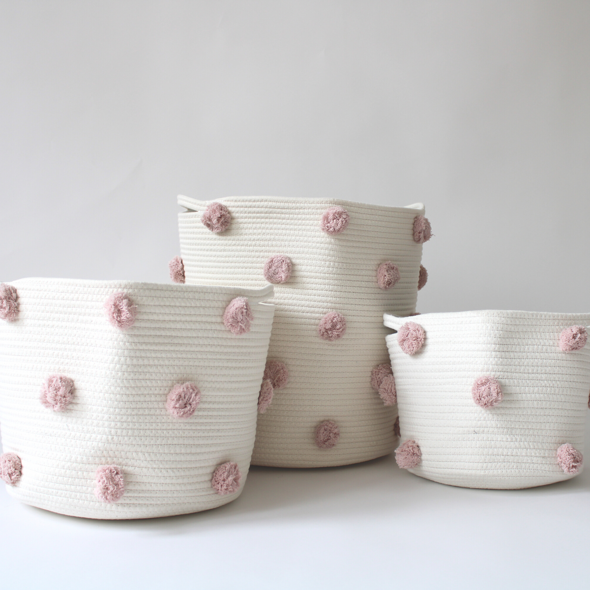 Rose Pink Pom Basket - Large-Baskets-DECOROLALA