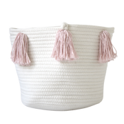 Rose Pink Tassel Basket - Medium-Baskets-DECOROLALA