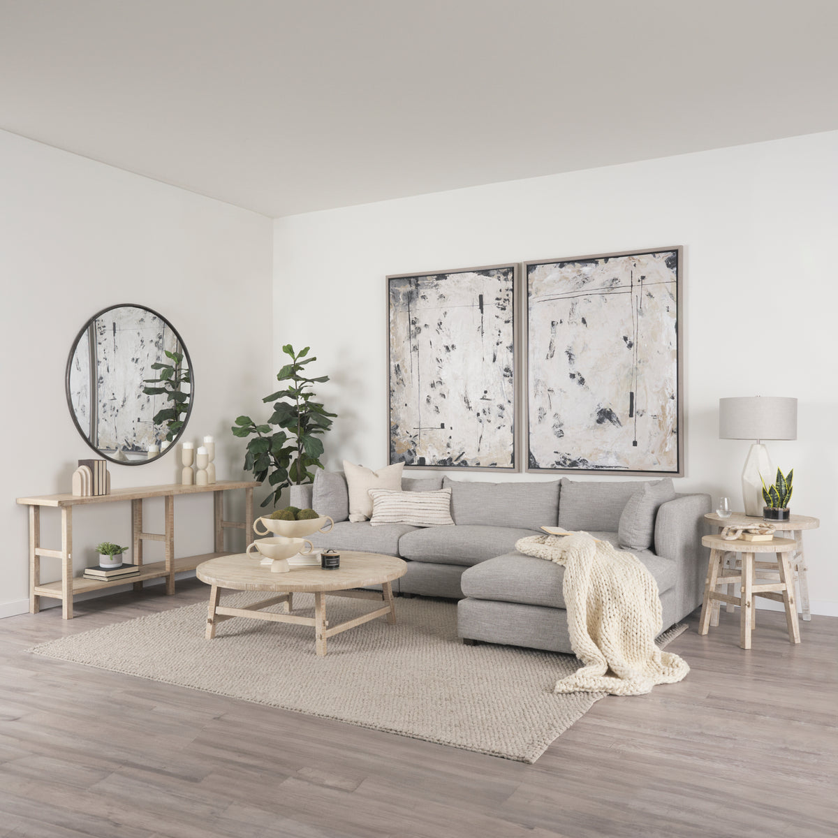 Rosie 48.0L x 48.0W x 16.0H Round Blonde Wood Coffee Table-Coffee Tables-DECOROLALA