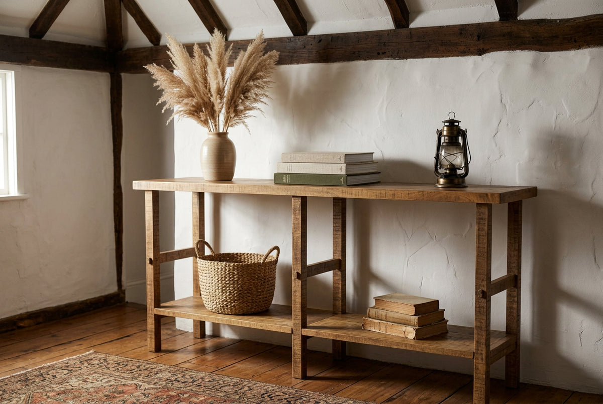 Rosie 76.5" Brown Wood Console Table-Console Tables-DECOROLALA