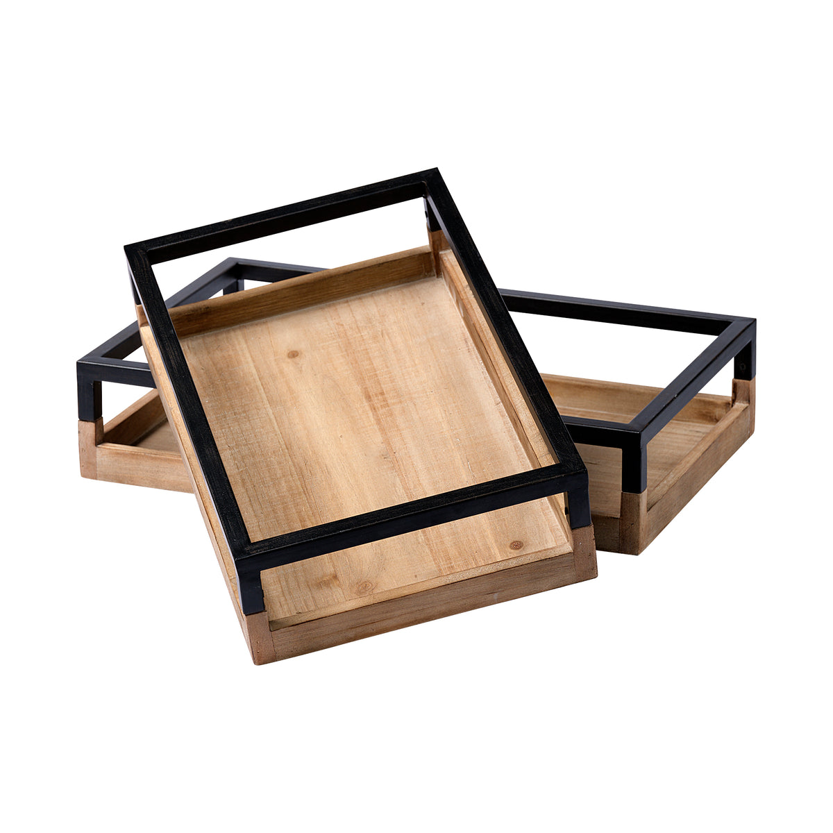 Ross Natural Wood and Black Metal Nesting Trays-Decorative Trays-DECOROLALA