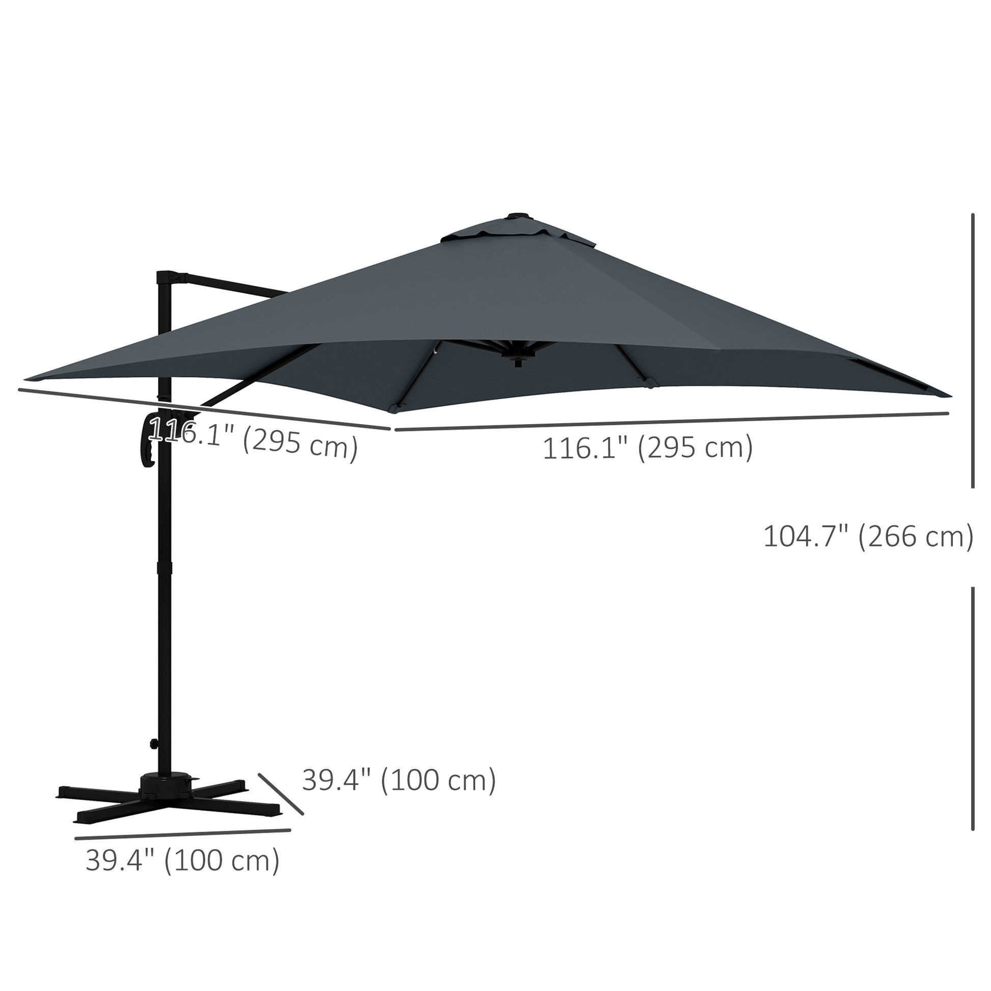 Rotatable Cantilever Umbrella, 10x10ft, Dark Grey, 360¡ Adjustable-DECOROLALA