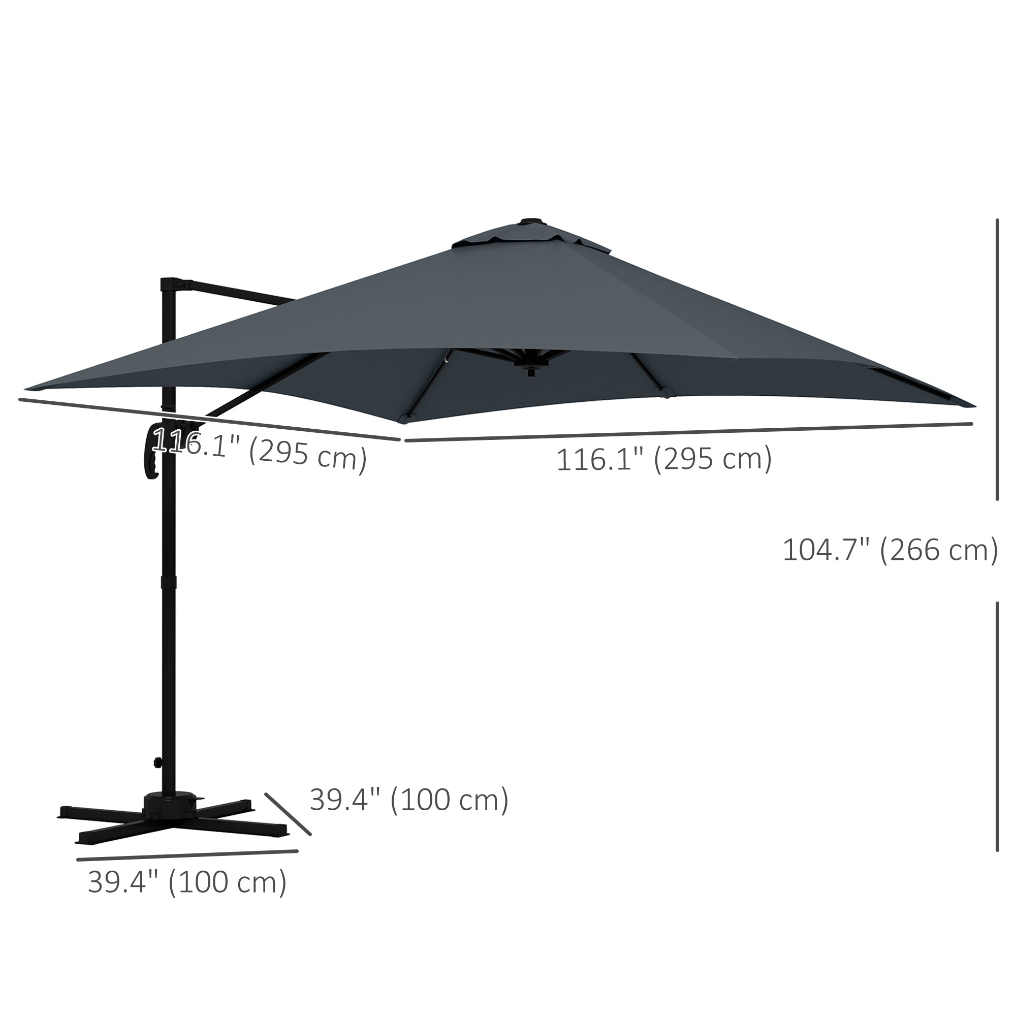 Rotatable Cantilever Umbrella, 10x10ft, Dark Grey, 360¡ Adjustable-DECOROLALA