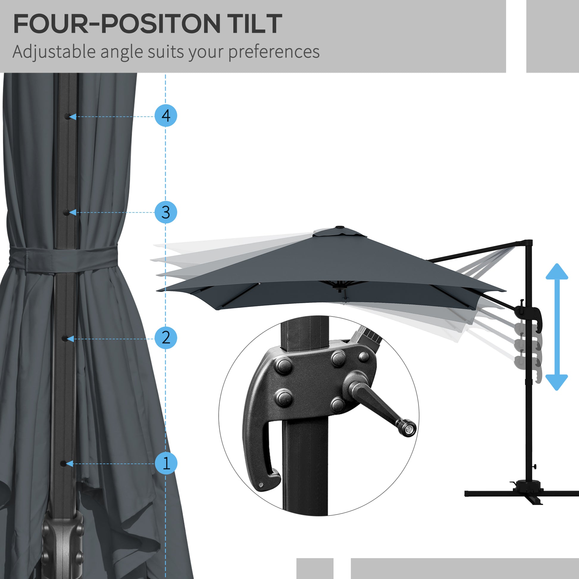 Rotatable Cantilever Umbrella, 10x10ft, Dark Grey, 360¡ Adjustable-DECOROLALA