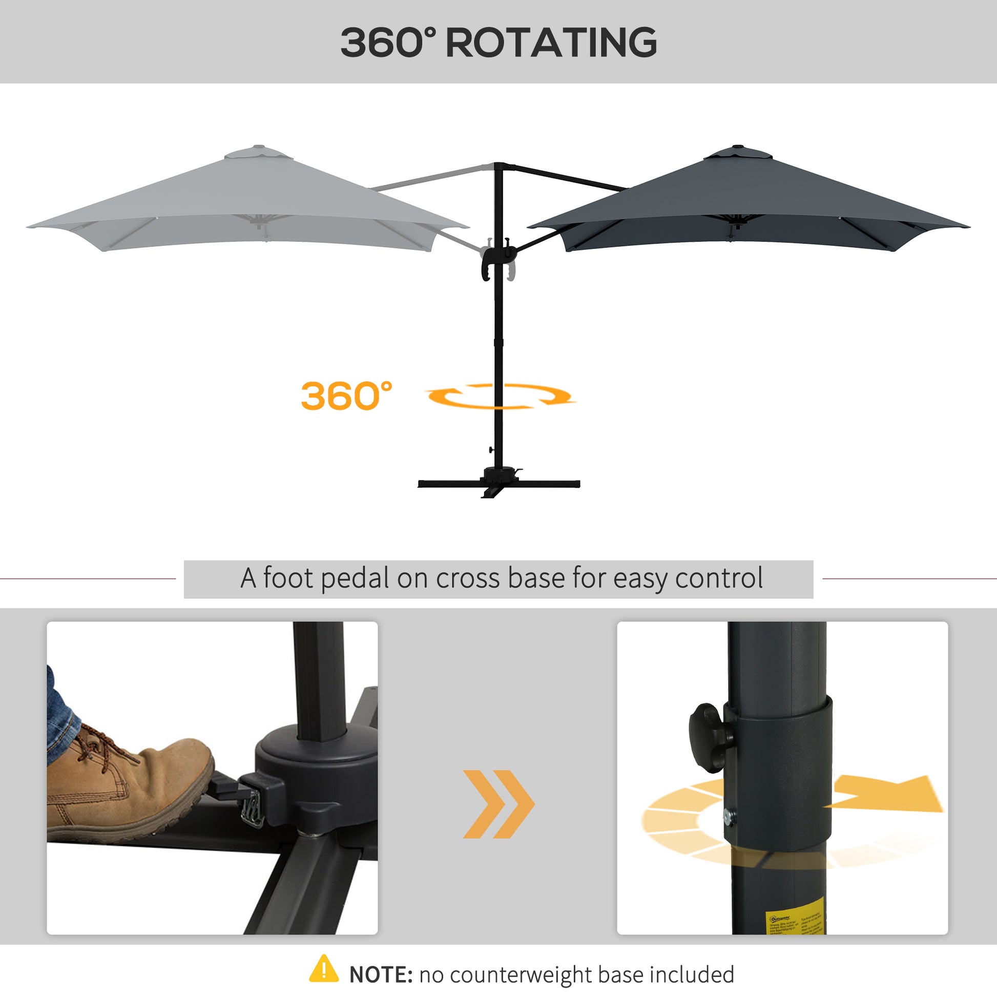 Rotatable Cantilever Umbrella, 10x10ft, Dark Grey, 360¡ Adjustable-DECOROLALA