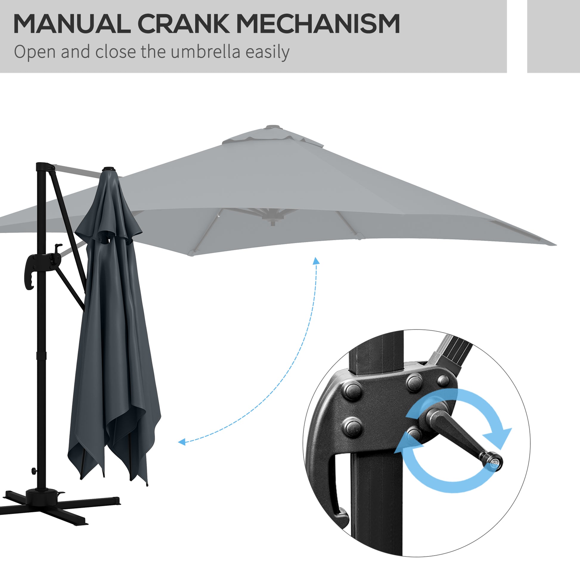 Rotatable Cantilever Umbrella, 10x10ft, Dark Grey, 360¡ Adjustable-DECOROLALA