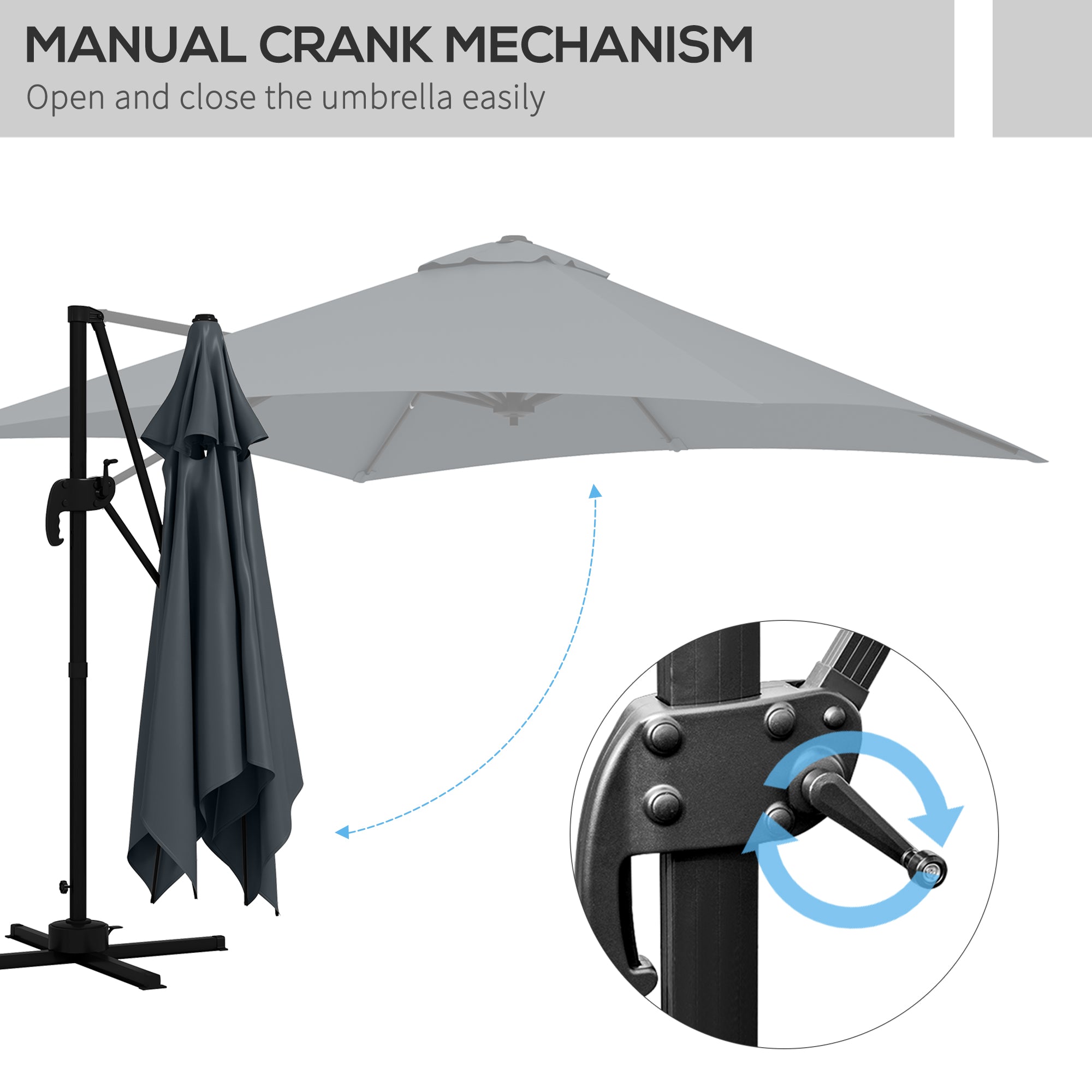 Rotatable Cantilever Umbrella, 10x10ft, Dark Grey, 360¡ Adjustable-DECOROLALA