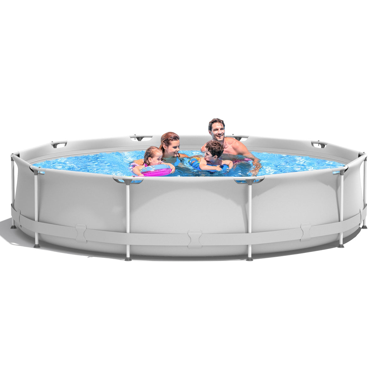 Round Above Ground Swimming Pool With Pool Cover-Gray-Swimming Pools-DECOROLALA