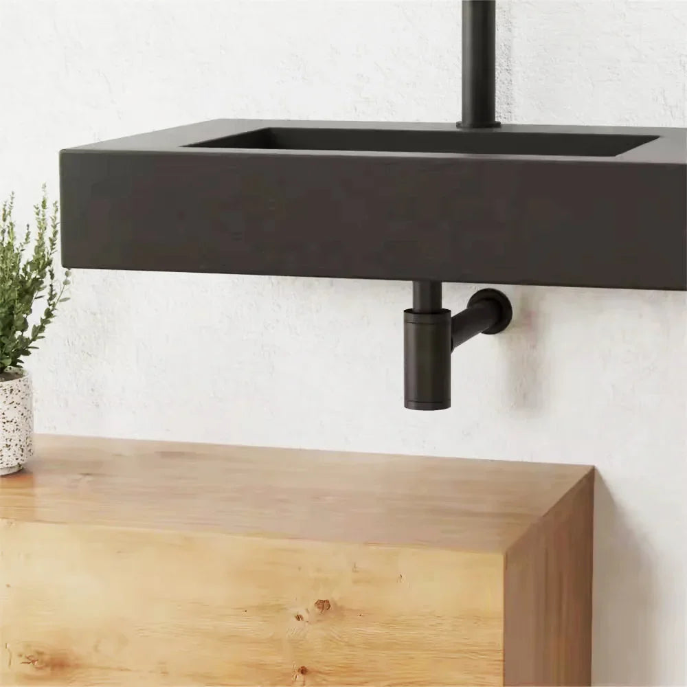 Round Bottle P Trap - Matte Black-Faucet-DECOROLALA