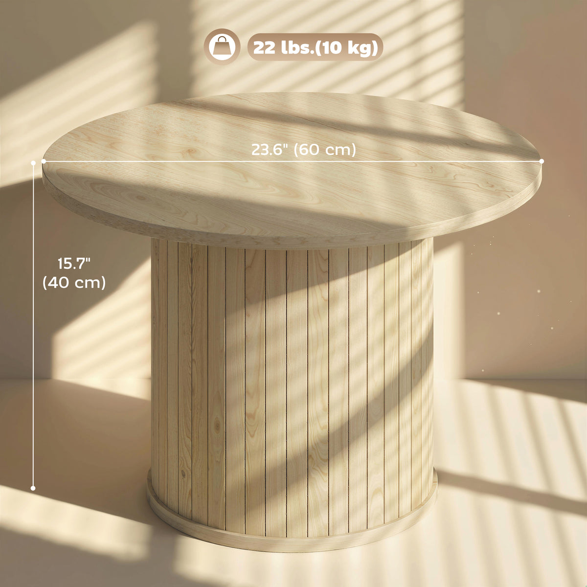 Round Coffee Table - 24" Natural Wood Slatted Pedestal Base-Home Furnishings > Living Room Furniture > Coffee Tables-DECOROLALA
