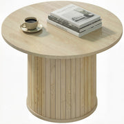 Round Coffee Table - 24" Natural Wood Slatted Pedestal Base-Home Furnishings > Living Room Furniture > Coffee Tables-DECOROLALA