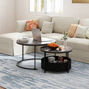 Round Coffee Table Set of 2 31.5" and 24" Circle Cocktail Table with Fabric Storage Basket-Gray-Coffee Tables-DECOROLALA
