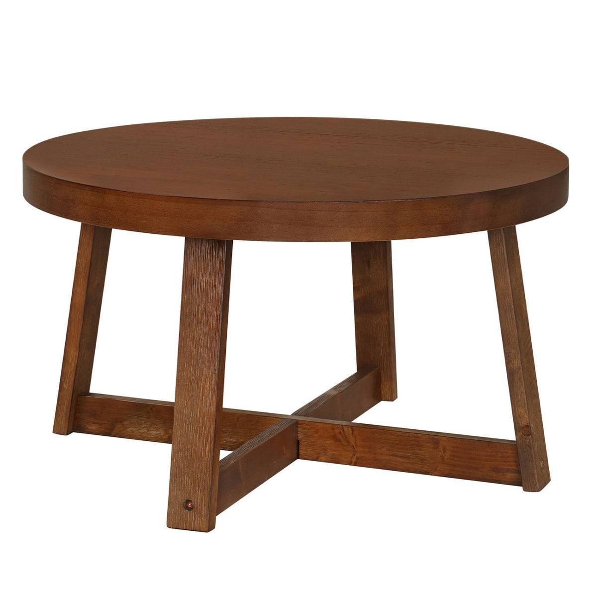 Round Coffee Table for Living Room 30 inch Farmhouse Accent Table with Study Rubber Wood Legs-Walnut-Coffee Tables-DECOROLALA