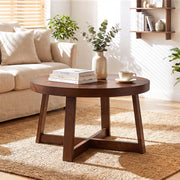 Round Coffee Table for Living Room 30 inch Farmhouse Accent Table with Study Rubber Wood Legs-Walnut-Coffee Tables-DECOROLALA