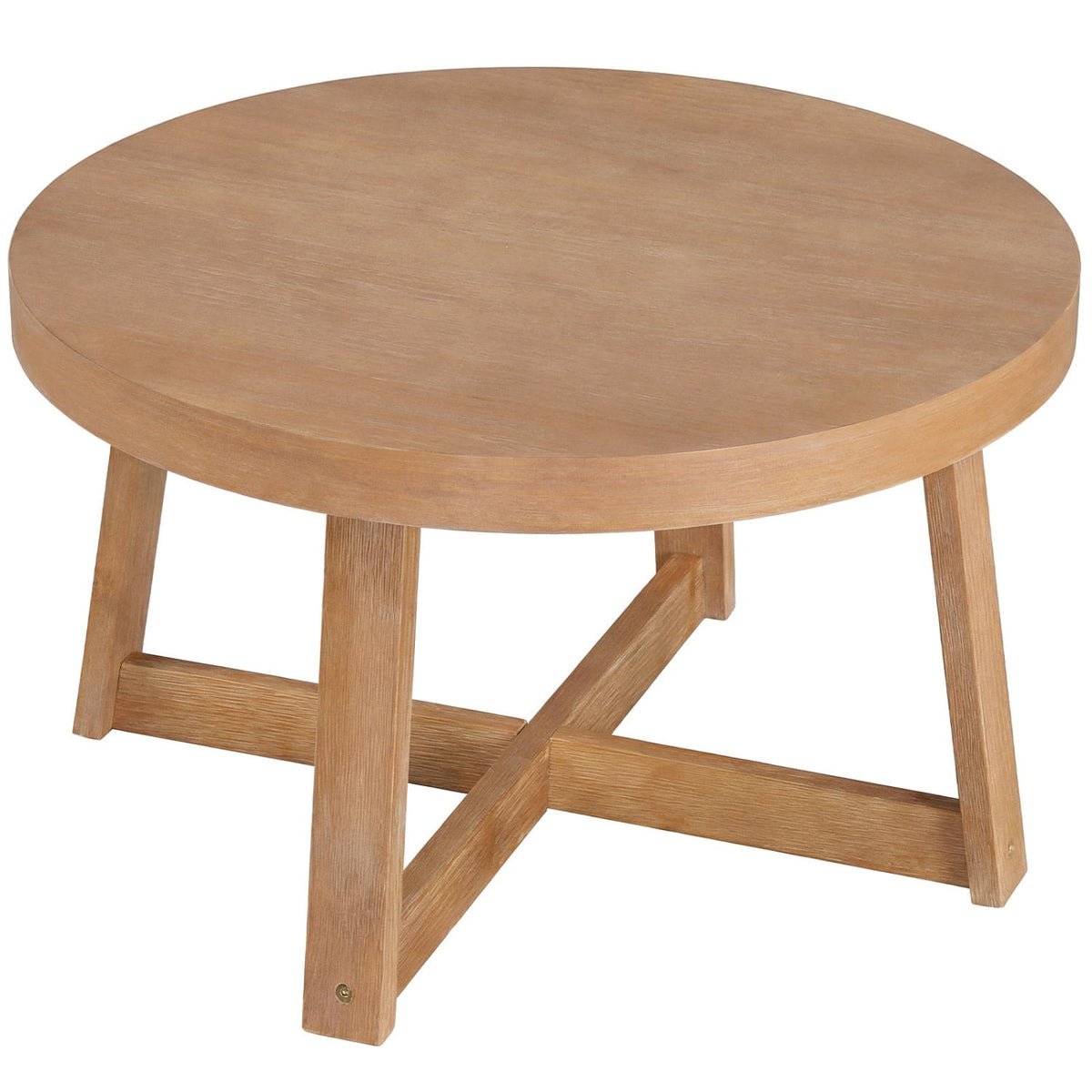 Round Coffee Table for Living Room 30 inch Farmhouse Accent Table with Study Rubber Wood Legs-Yellow-Coffee Tables-DECOROLALA
