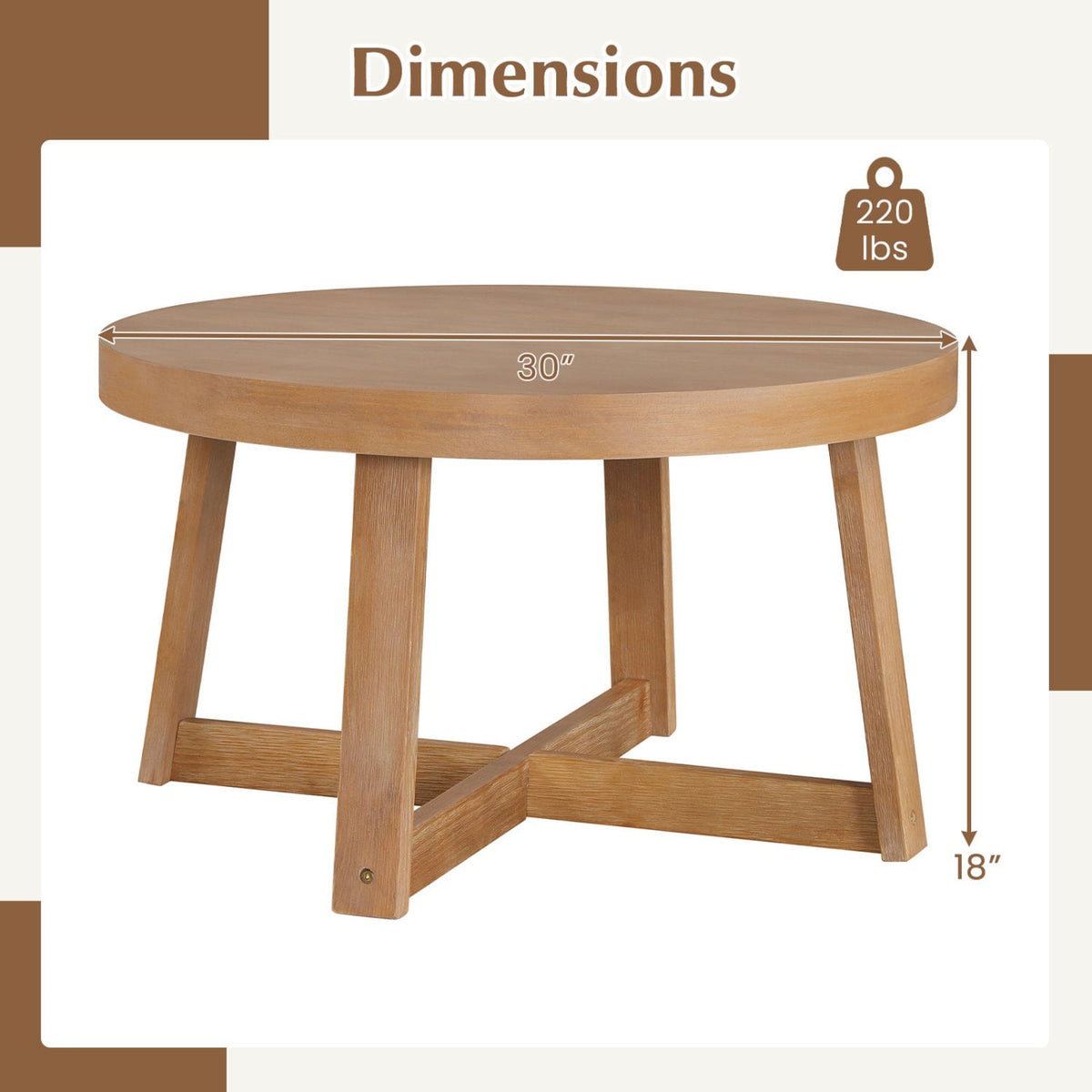 Round Coffee Table for Living Room 30 inch Farmhouse Accent Table with Study Rubber Wood Legs-Yellow-Coffee Tables-DECOROLALA