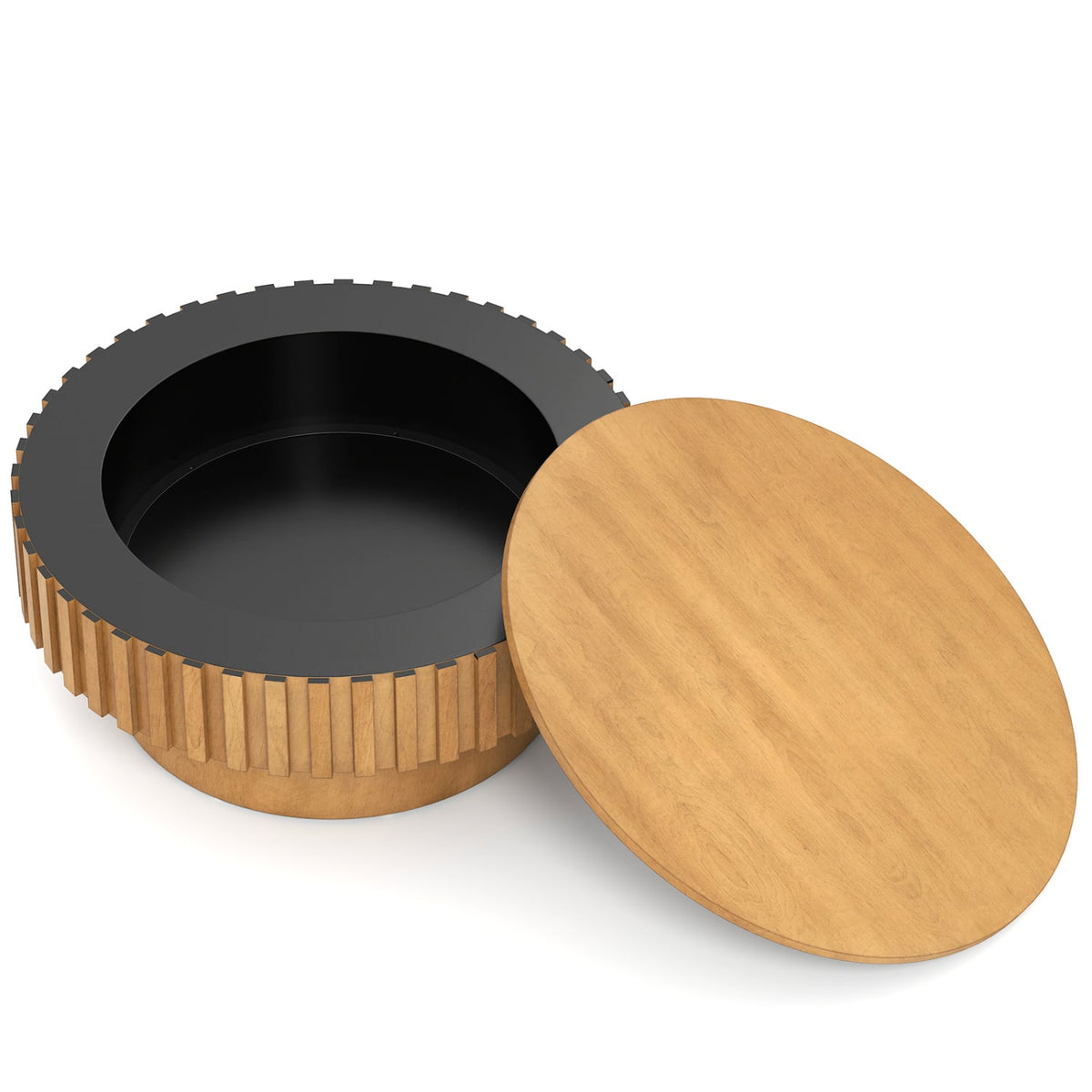 Round Coffee Table with Storage Modern Wooden Drum Coffee Table with Hidden Compartment-Natural-Coffee Tables-DECOROLALA