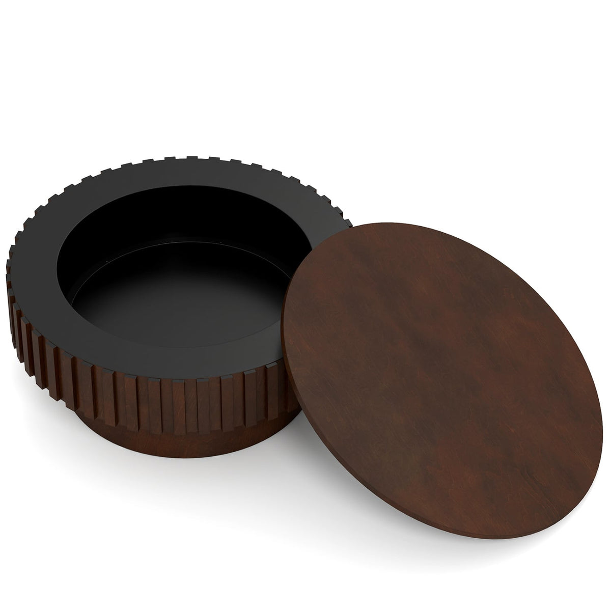 Round Coffee Table with Storage Modern Wooden Drum Coffee Table with Hidden Compartment-Walnut-Coffee Tables-DECOROLALA