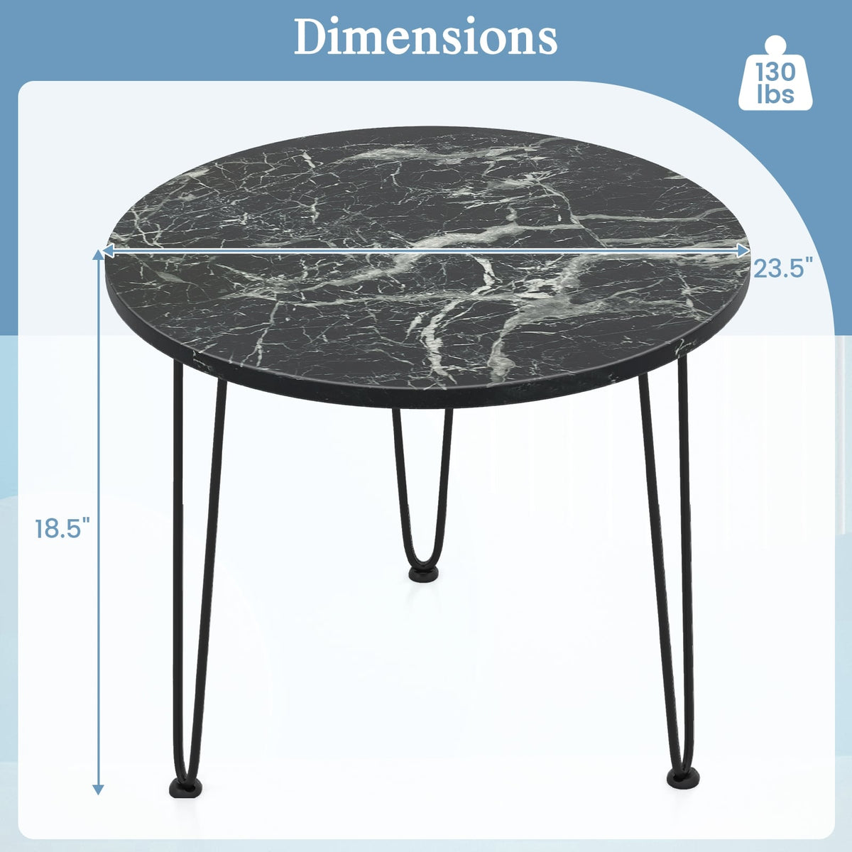 Round Coffee Table with Thickened Tabletop and Metal Tripod Legs-Black-End & Side Tables-DECOROLALA
