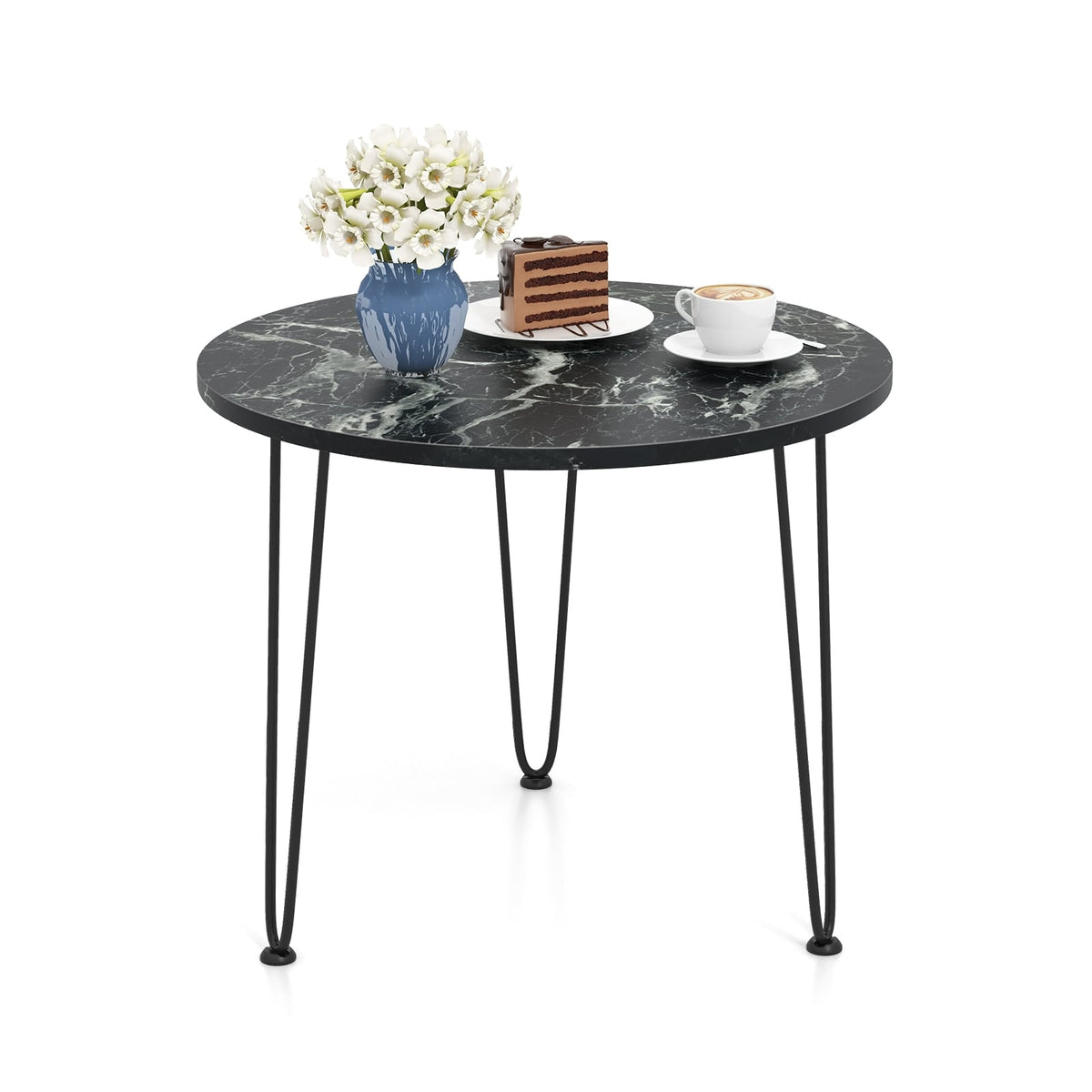 Round Coffee Table with Thickened Tabletop and Metal Tripod Legs-Black-End & Side Tables-DECOROLALA