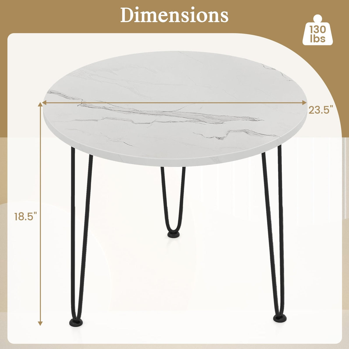 Round Coffee Table with Thickened Tabletop and Metal Tripod Legs-White-End & Side Tables-DECOROLALA