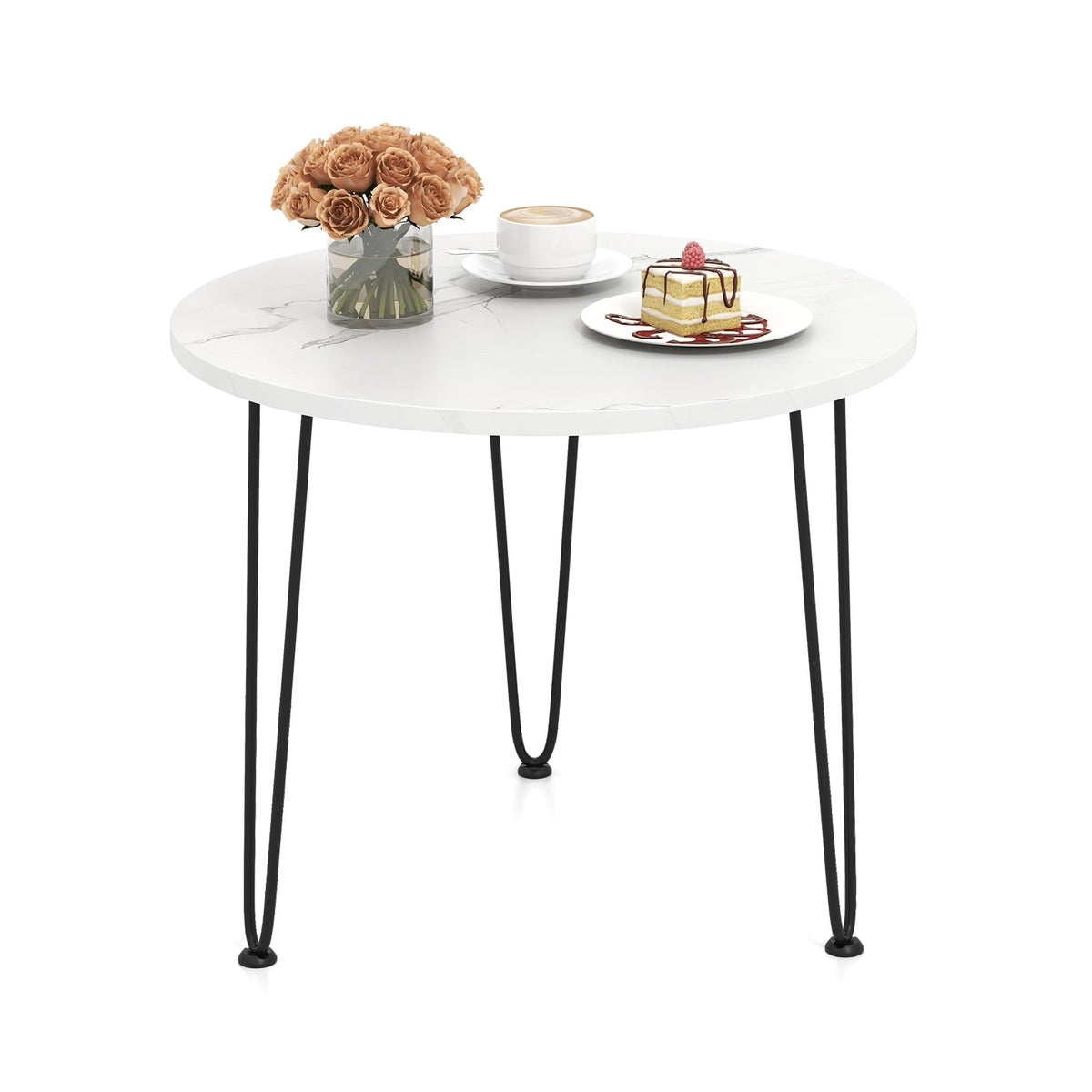 Round Coffee Table with Thickened Tabletop and Metal Tripod Legs-White-End & Side Tables-DECOROLALA