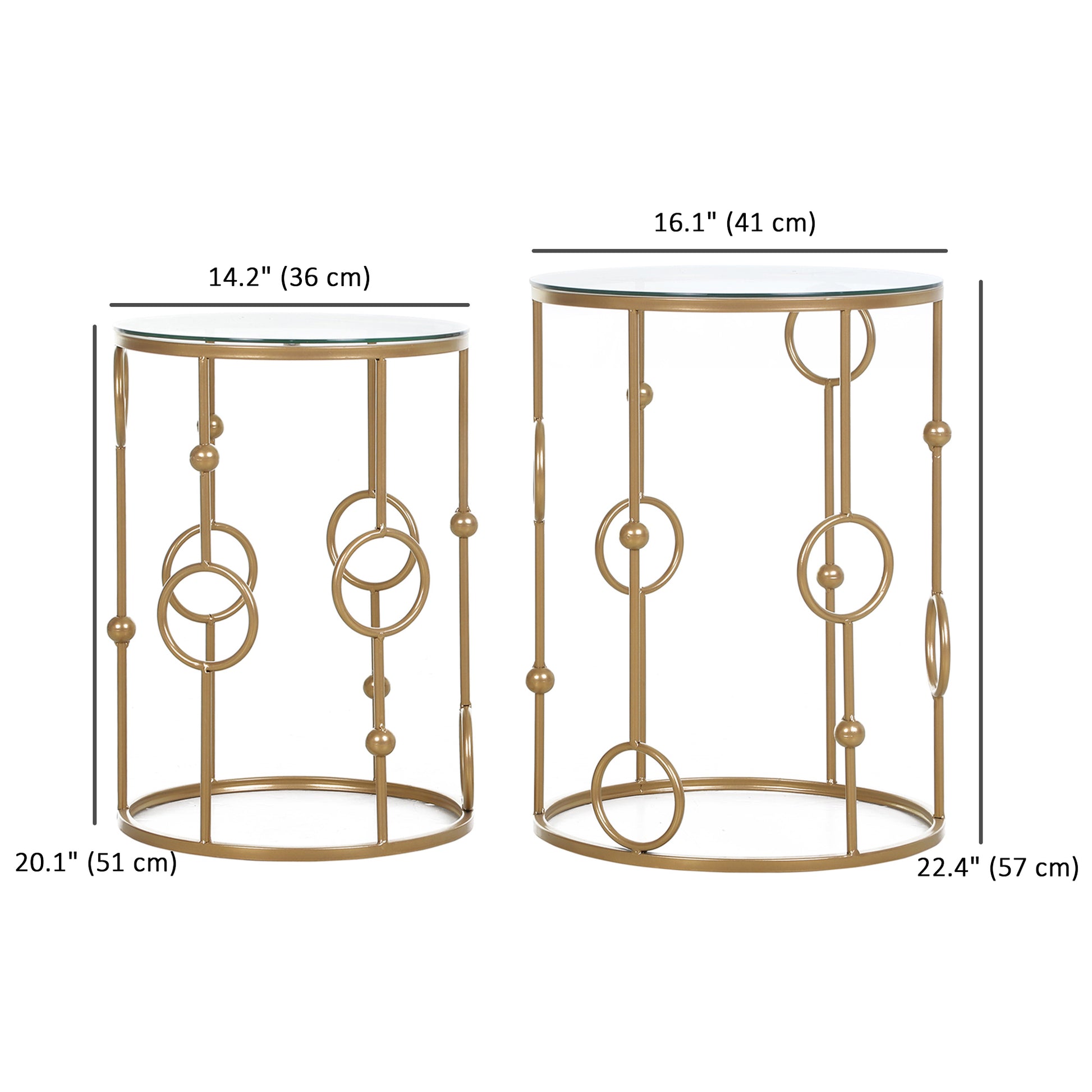 Round Coffee Tables Set of 2 - Gold Nesting Glass Side Tables-Home Furnishings > Living Room Furniture > Coffee Tables-DECOROLALA