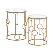 Round Coffee Tables Set of 2 - Gold Nesting Glass Side Tables-Home Furnishings > Living Room Furniture > Coffee Tables-DECOROLALA