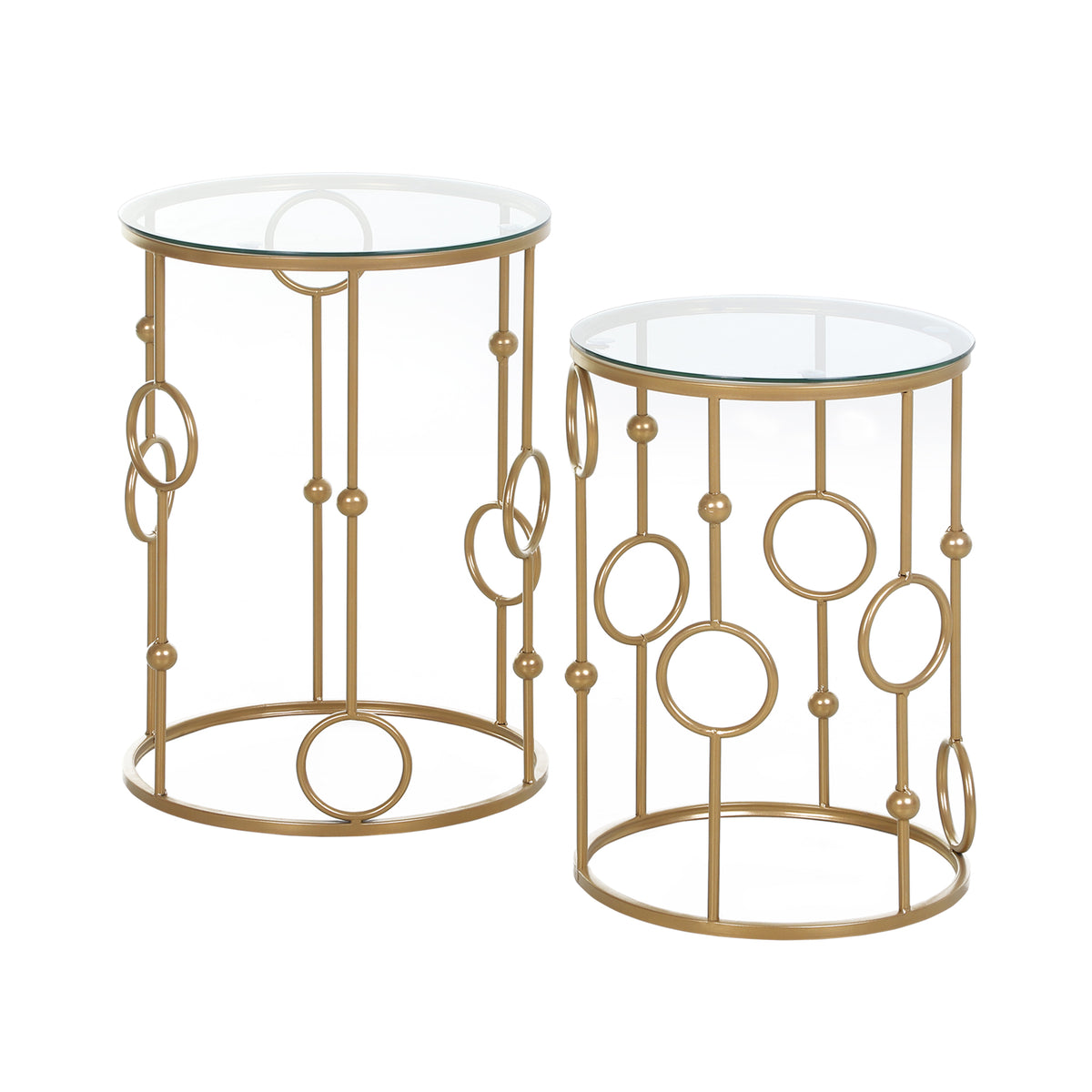Round Coffee Tables Set of 2 - Gold Nesting Glass Side Tables-Home Furnishings > Living Room Furniture > Coffee Tables-DECOROLALA