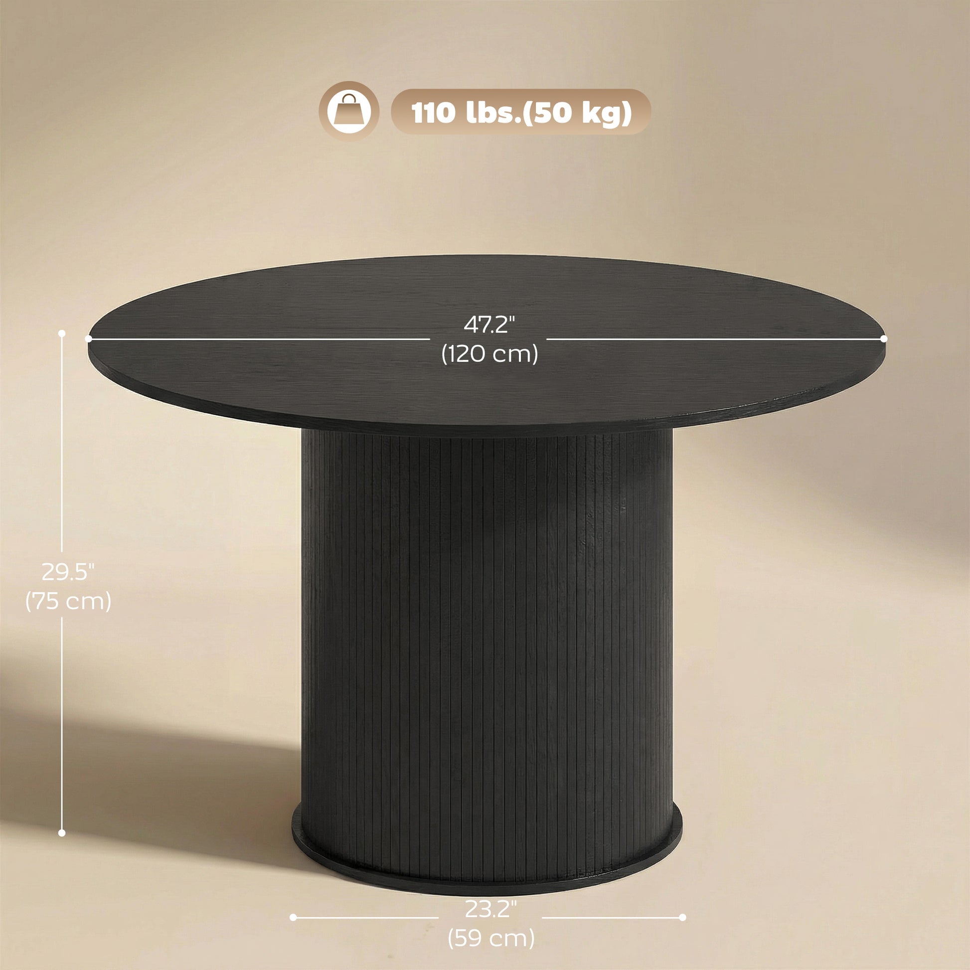 Round Dining Table 47" Seats 5 Black-DECOROLALA