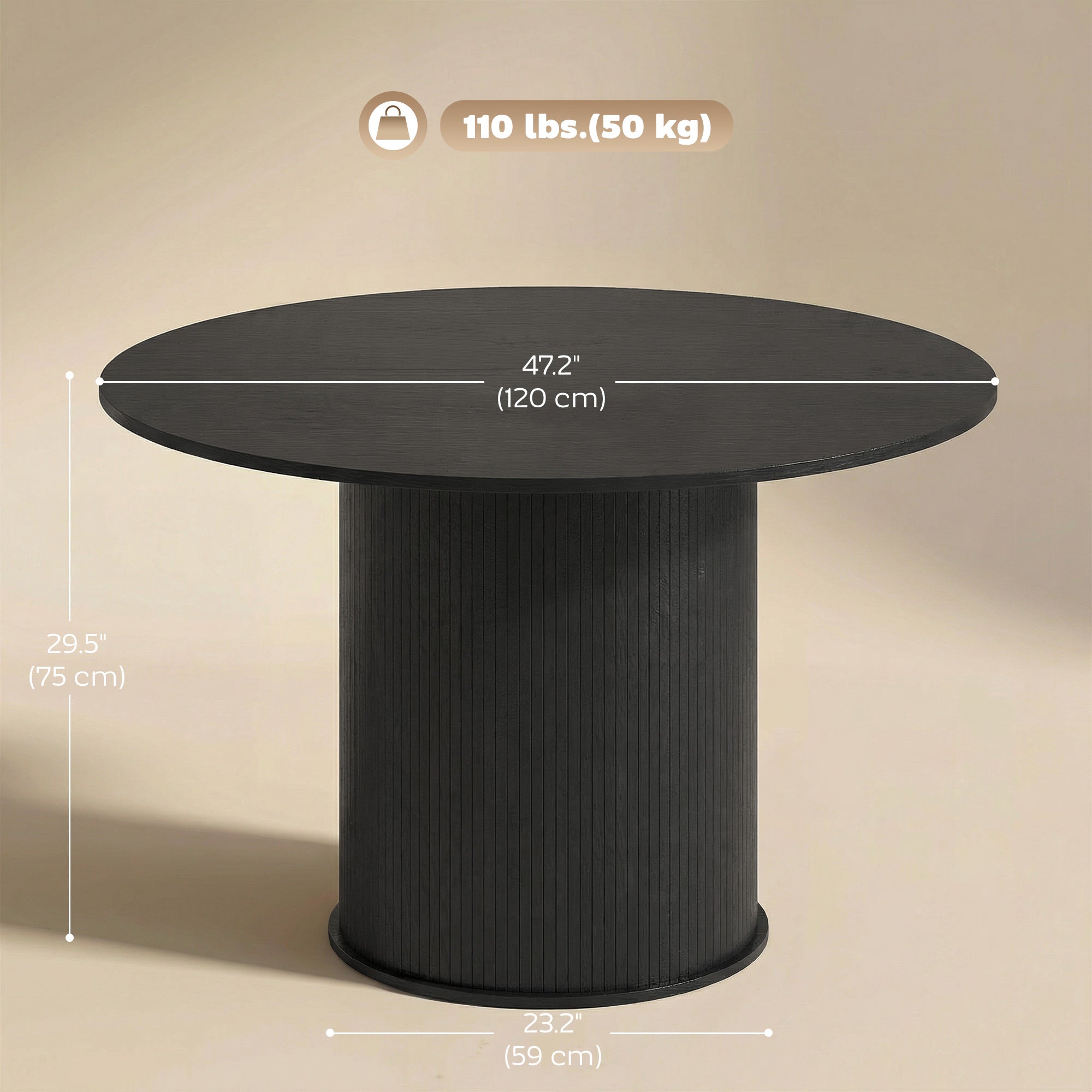 Round Dining Table 47" Seats 5 Black-DECOROLALA
