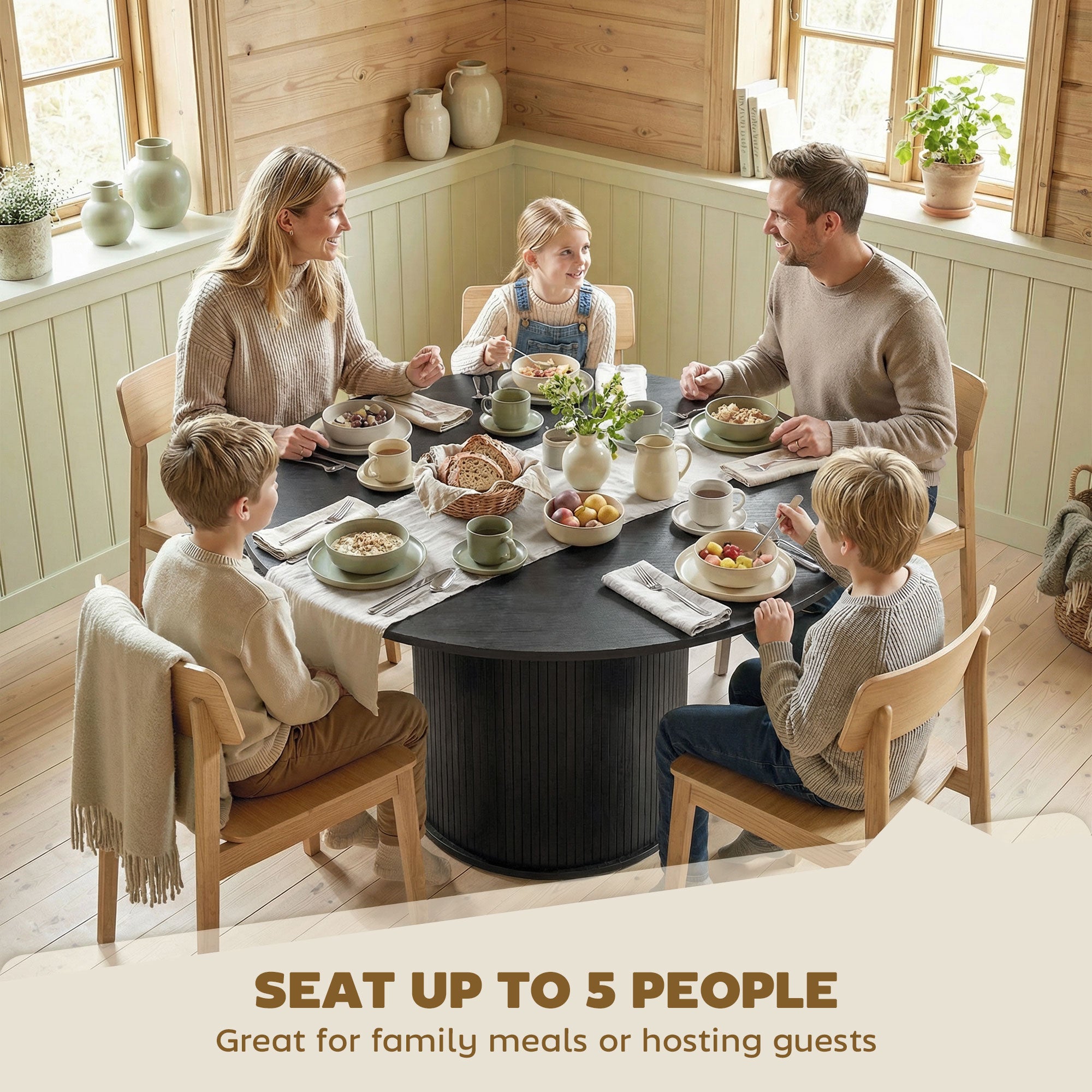 Round Dining Table 47" Seats 5 Black-DECOROLALA