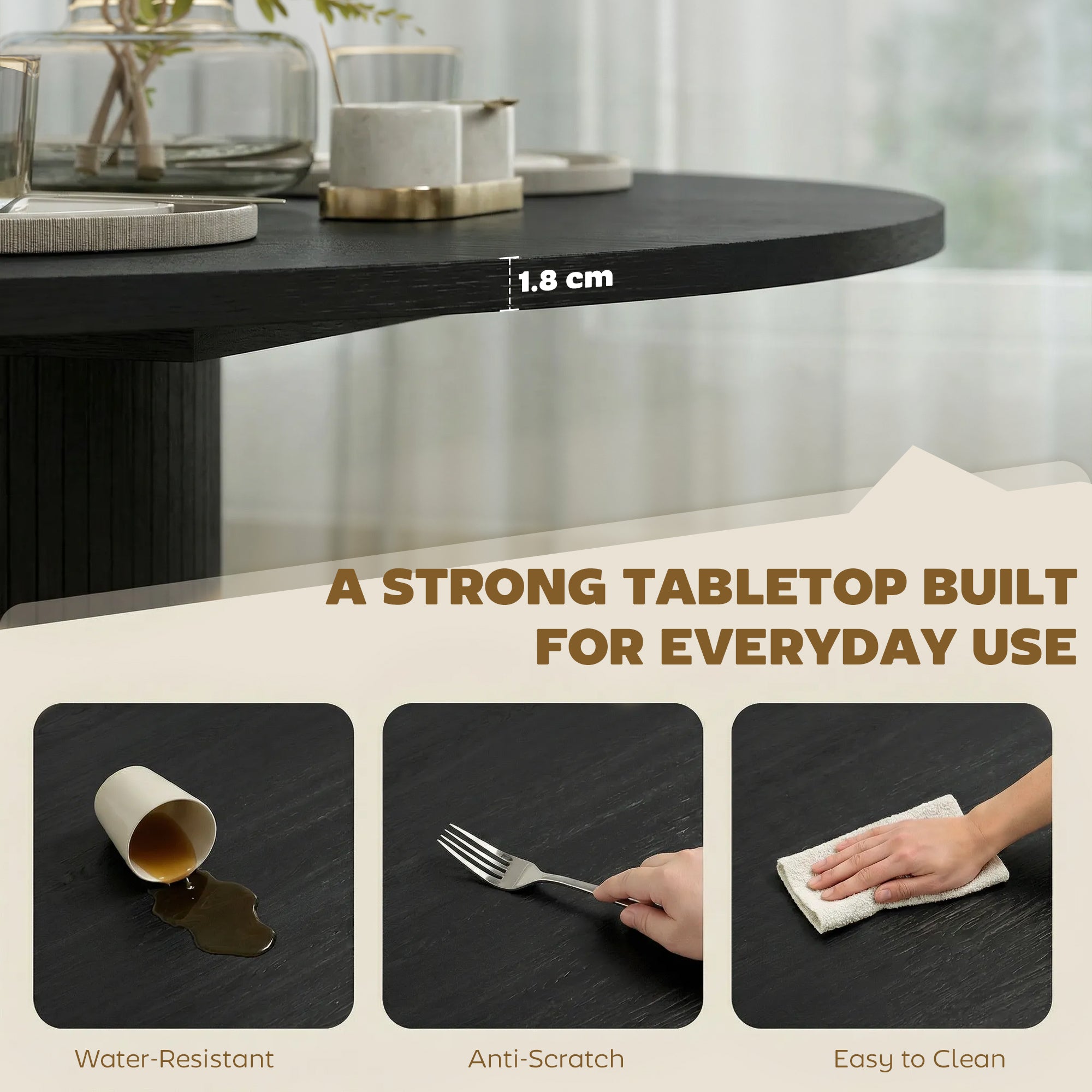 Round Dining Table 47" Seats 5 Black-DECOROLALA