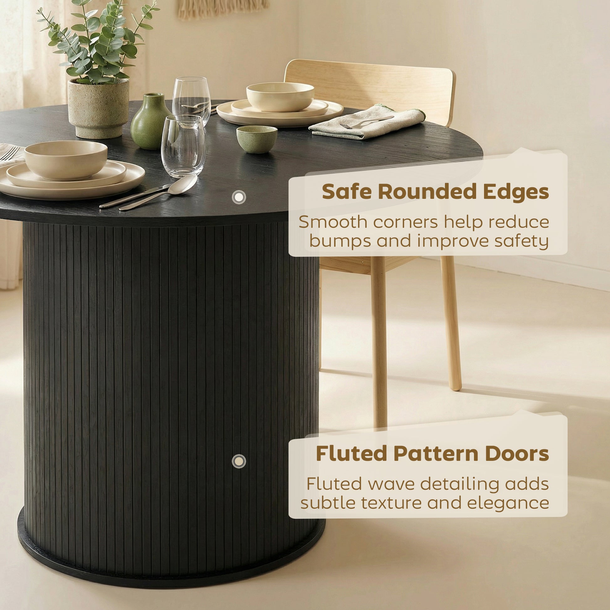 Round Dining Table 47" Seats 5 Black-DECOROLALA