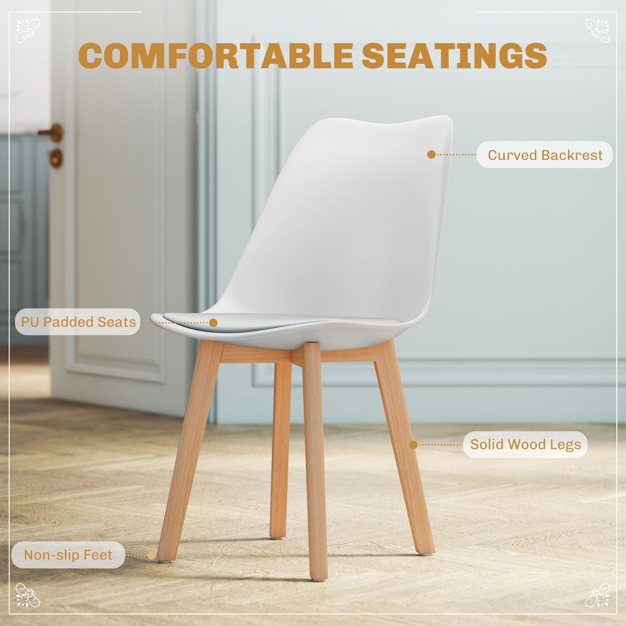 Round Dining Table Set for 4, White, Pedestal Base, PU Padded Seats, Small Space Apartment-DECOROLALA