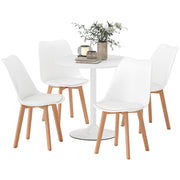 Round Dining Table Set for 4, White, Pedestal Base, PU Padded Seats, Small Space Apartment-DECOROLALA
