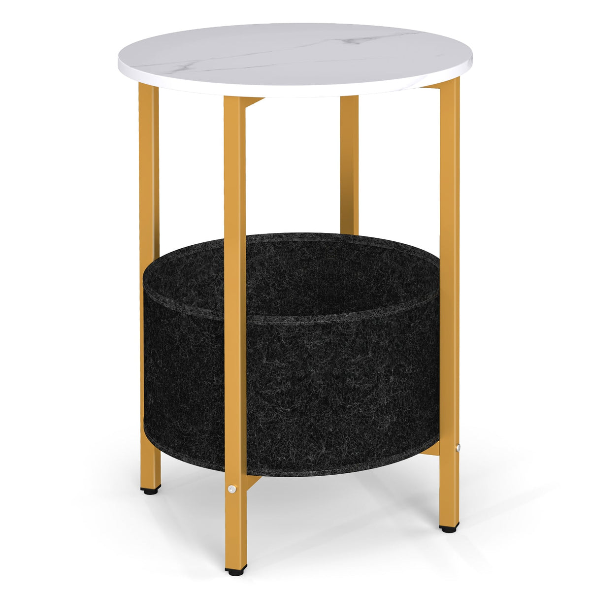 Round End Table 2-Tier Side Table with Removable Fabric Basket and Metal Frame-White-End & Side Tables-DECOROLALA