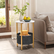 Round End Table 2-Tier Side Table with Removable Fabric Basket and Metal Frame-White-End & Side Tables-DECOROLALA