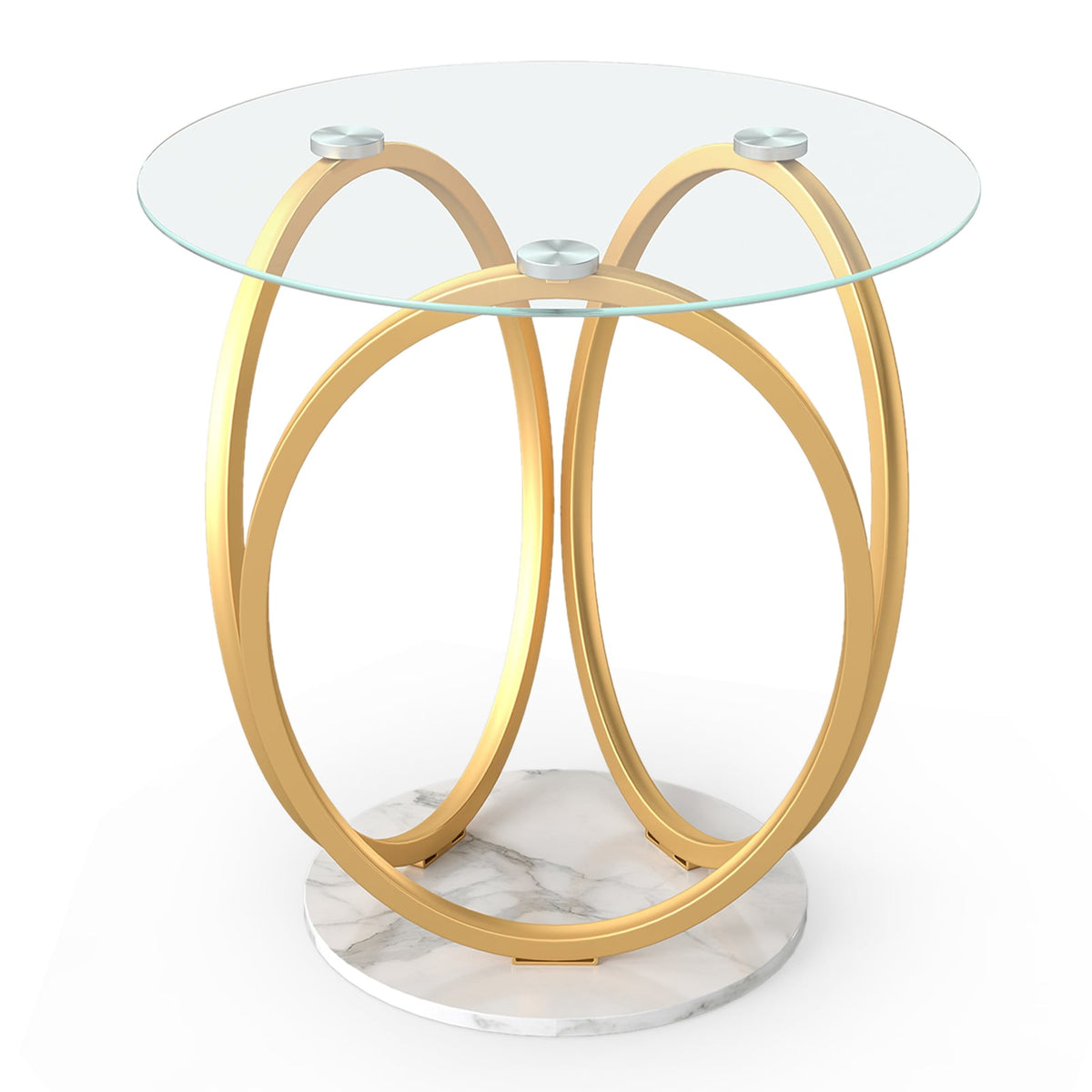 Round End Table Faux Marble Side Table with Tempered Glass Tabletop-Gold-End & Side Tables-DECOROLALA