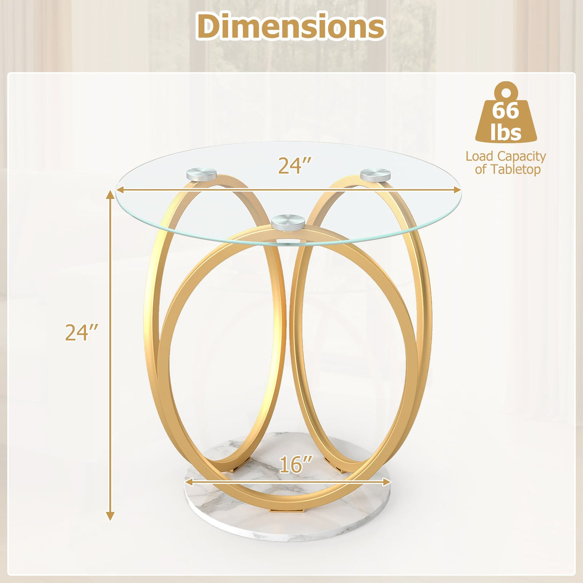 Round End Table Faux Marble Side Table with Tempered Glass Tabletop-Gold-End & Side Tables-DECOROLALA