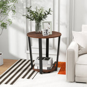 Round End Table with Open Shelf and Metal Frame-Walnut-End & Side Tables-DECOROLALA
