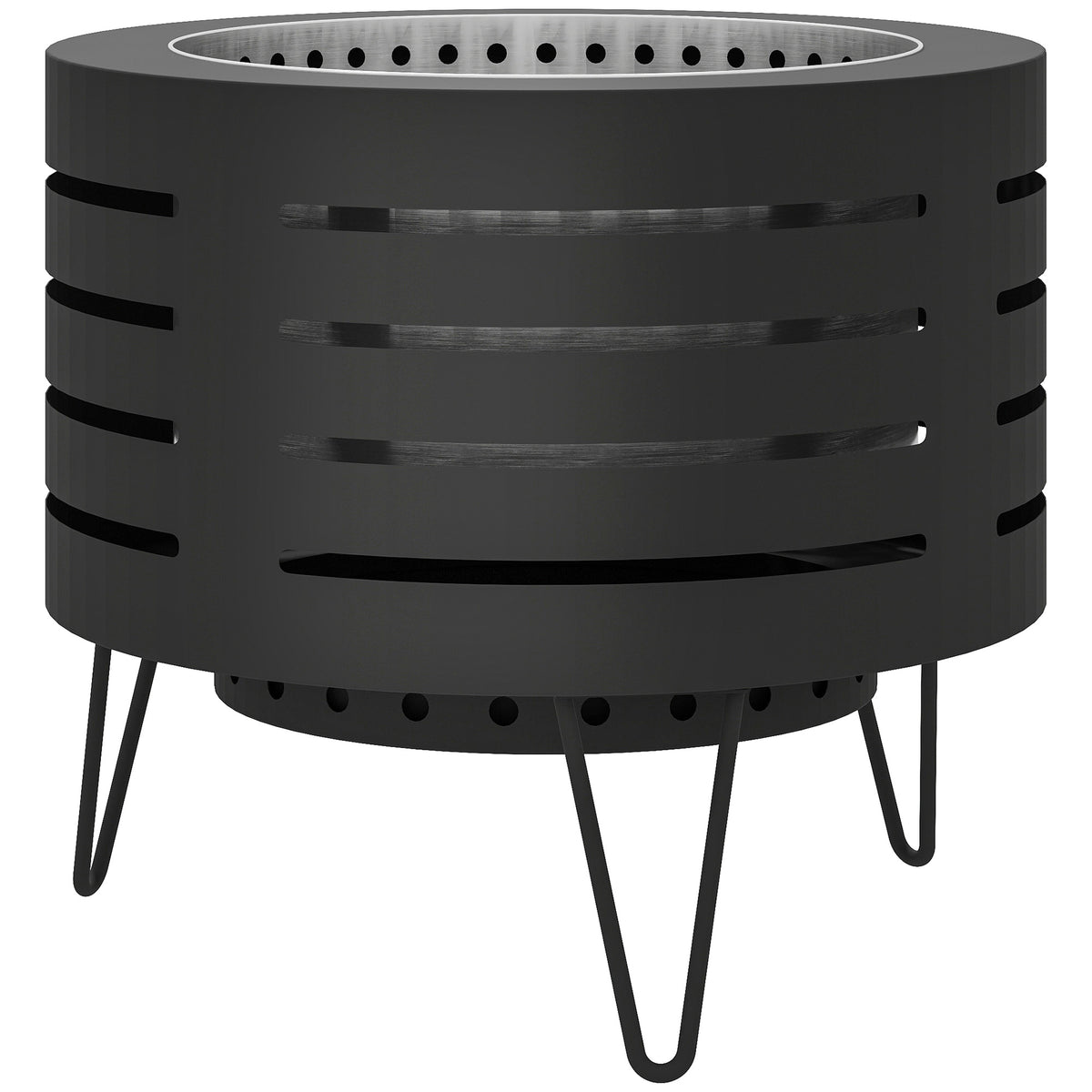 Round Fire Pit with Fire Poker, Portable Wood Burning Firepit with Ash Tray and Hairpin Legs, Outdoor Fireplace, Black-Patio & Garden > Fire Pits-DECOROLALA