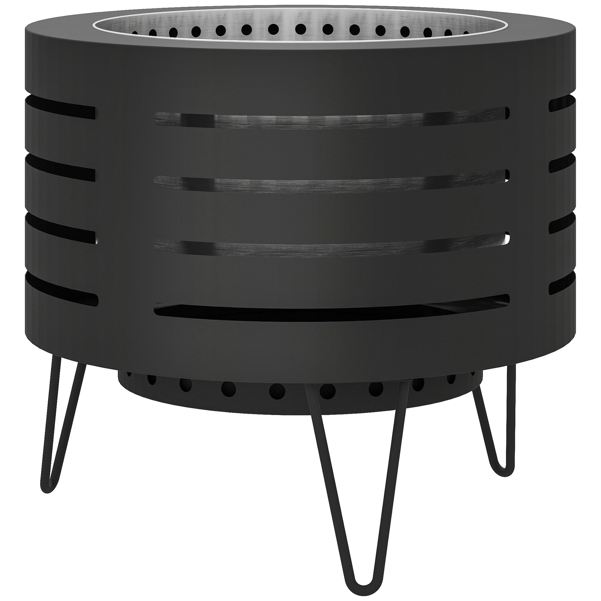 Round Fire Pit with Fire Poker, Portable Wood Burning Firepit with Ash Tray and Hairpin Legs, Outdoor Fireplace, Black-Patio & Garden > Fire Pits-DECOROLALA