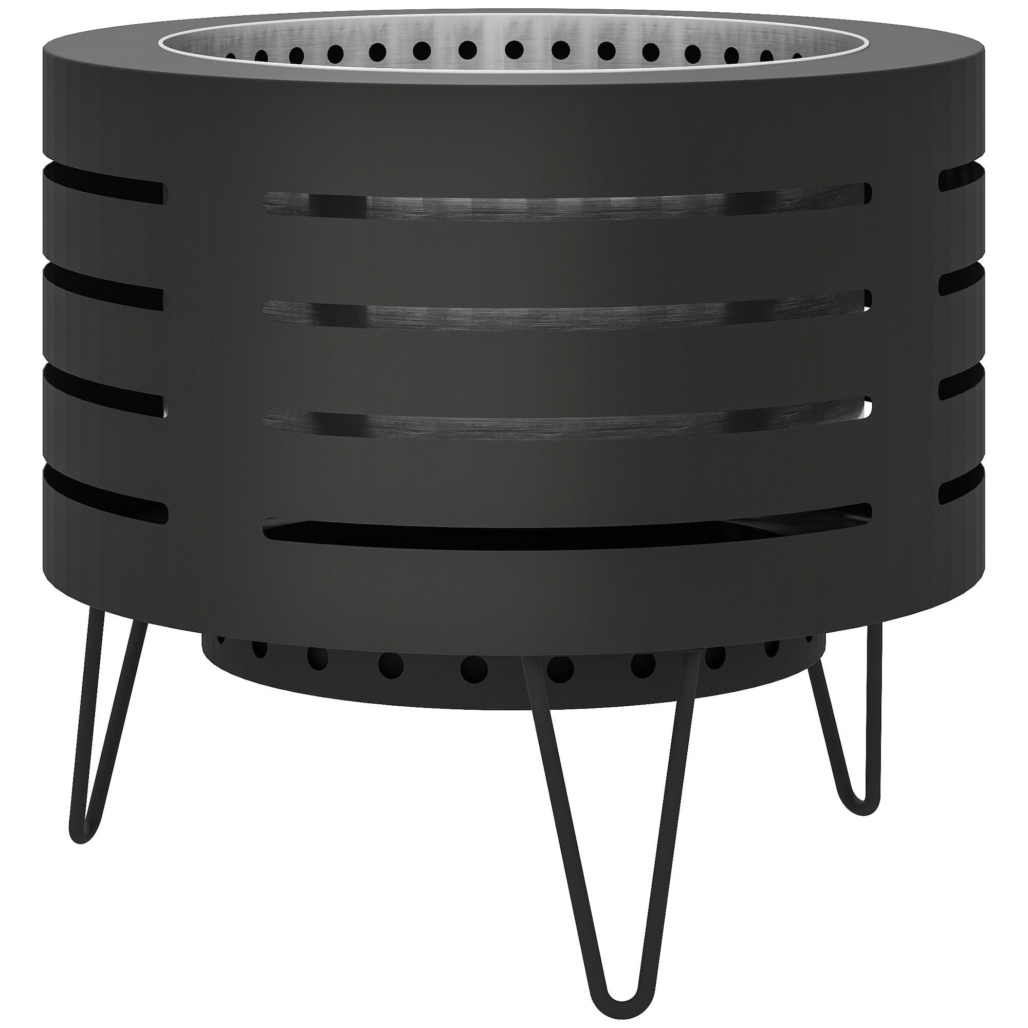 Round Fire Pit with Fire Poker, Portable Wood Burning Firepit with Ash Tray and Hairpin Legs, Outdoor Fireplace, Black-Patio & Garden > Fire Pits-DECOROLALA