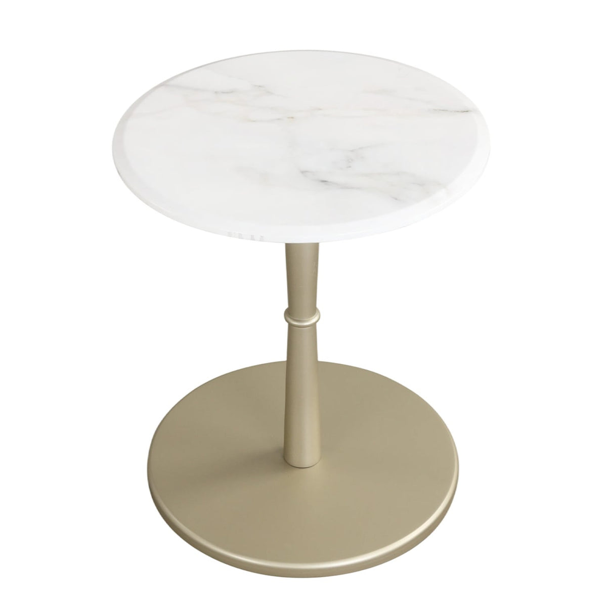 Round Marble Side Table with Stone Finish and Wooden Base for Small Spaces-White and Gold-End & Side Tables-DECOROLALA