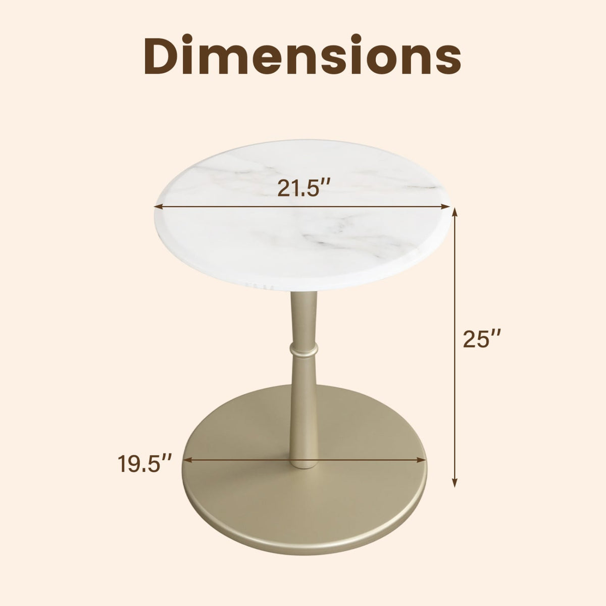 Round Marble Side Table with Stone Finish and Wooden Base for Small Spaces-White and Gold-End & Side Tables-DECOROLALA