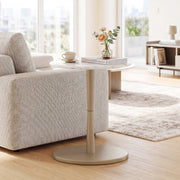 Round Marble Side Table with Stone Finish and Wooden Base for Small Spaces-White and Gold-End & Side Tables-DECOROLALA
