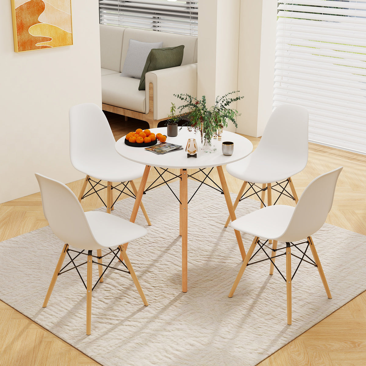 Round Modern Dining Table with Solid Wooden Leg-White-Dining Tables-DECOROLALA