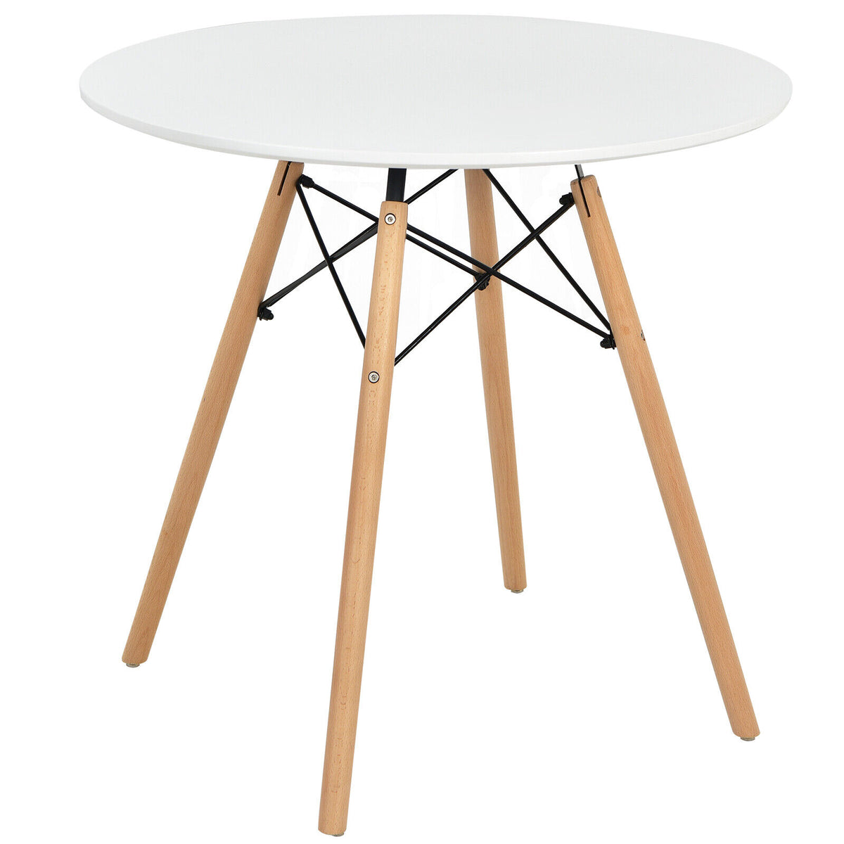 Round Modern Dining Table with Solid Wooden Leg-White-Dining Tables-DECOROLALA